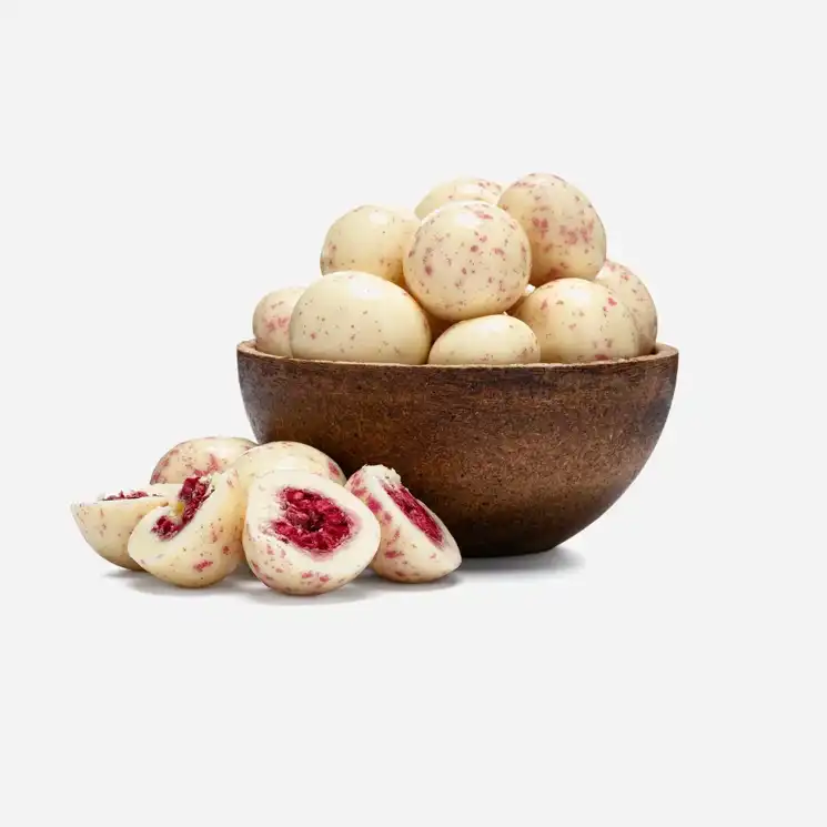 Lyofilizované maliny v jogurtovej čokoláde