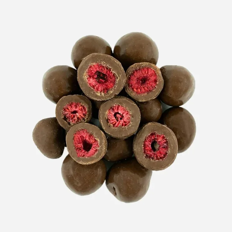 Lyofilizované maliny v mliečnej čokoláde