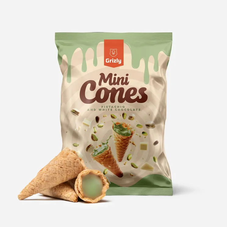 Mini kornútky pistácie a biela čokoláda