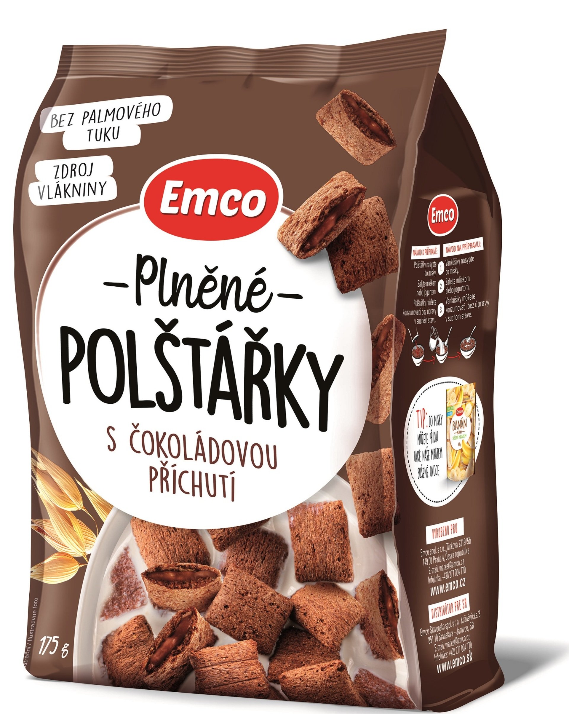 Emco Plnené vankúšiky s čokoládovou príchuťou 175 g