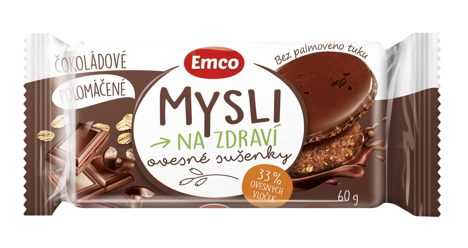 Emco Mysli Ovsené sušienky polomáčané čokoládové 60 g