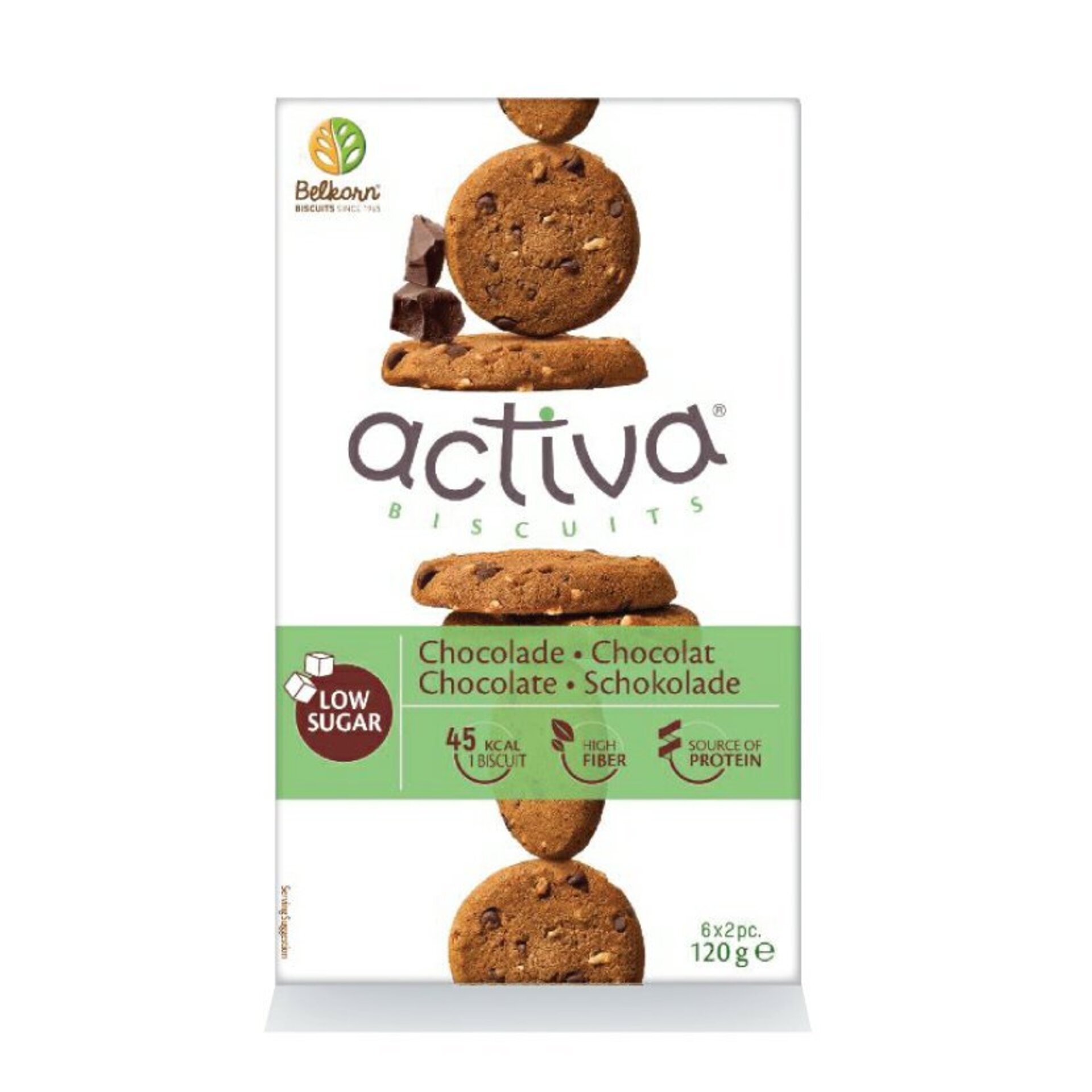 Activa Protein sušienky s vlákninou a zníženým obsahom cukru s belgickou čokoládou 120 g