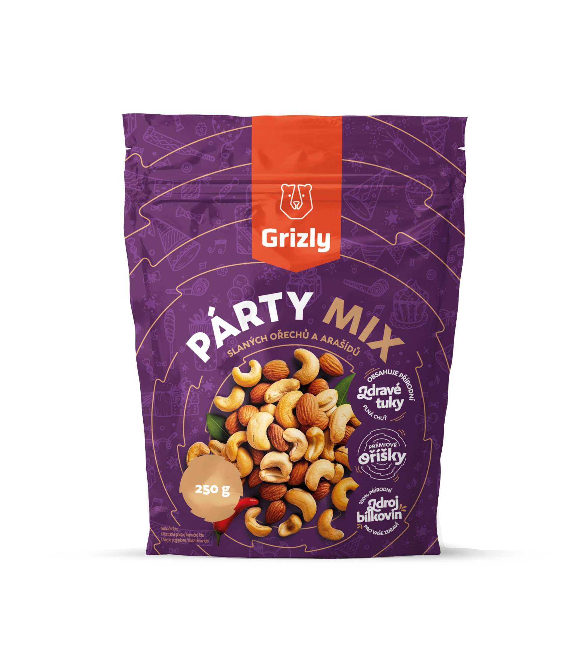 GRIZLY Párty mix slaných orechov a arašidov 250 g
