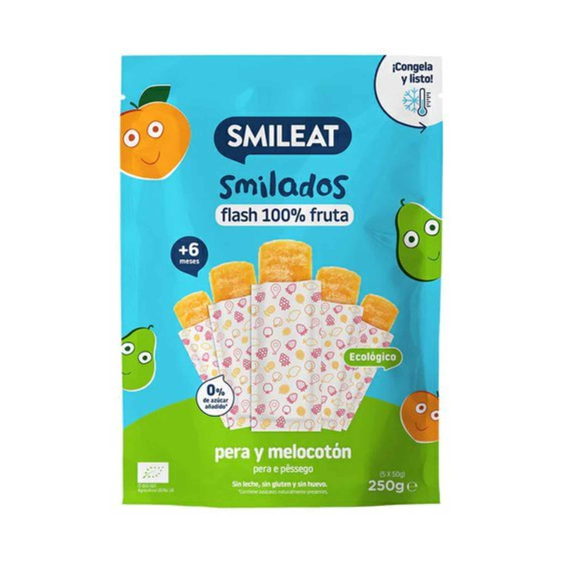 Smileat 100% ovocné zmrzlinky na zamrazenie hruška a broskyňa 5ks 6M+ BIO 250 g