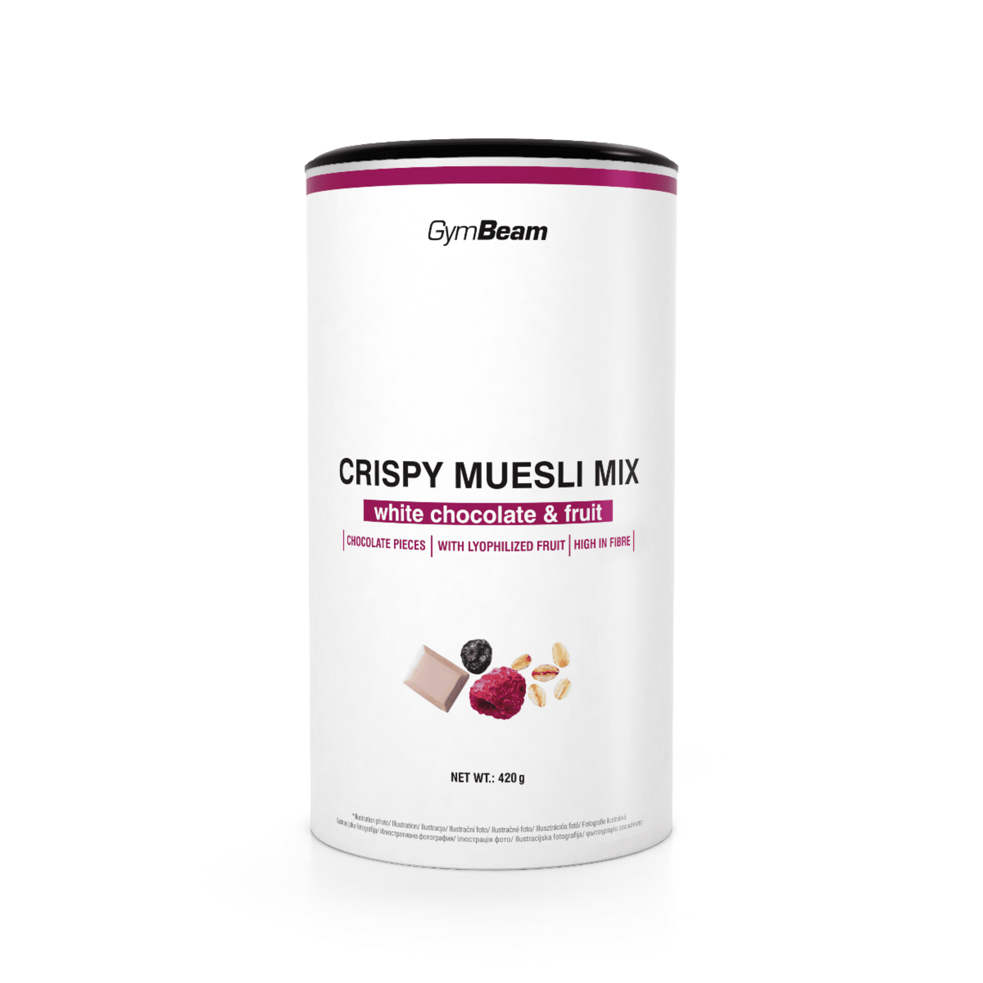 GymBeam Muesli Mix biela čokoláda a ovocie 420 g