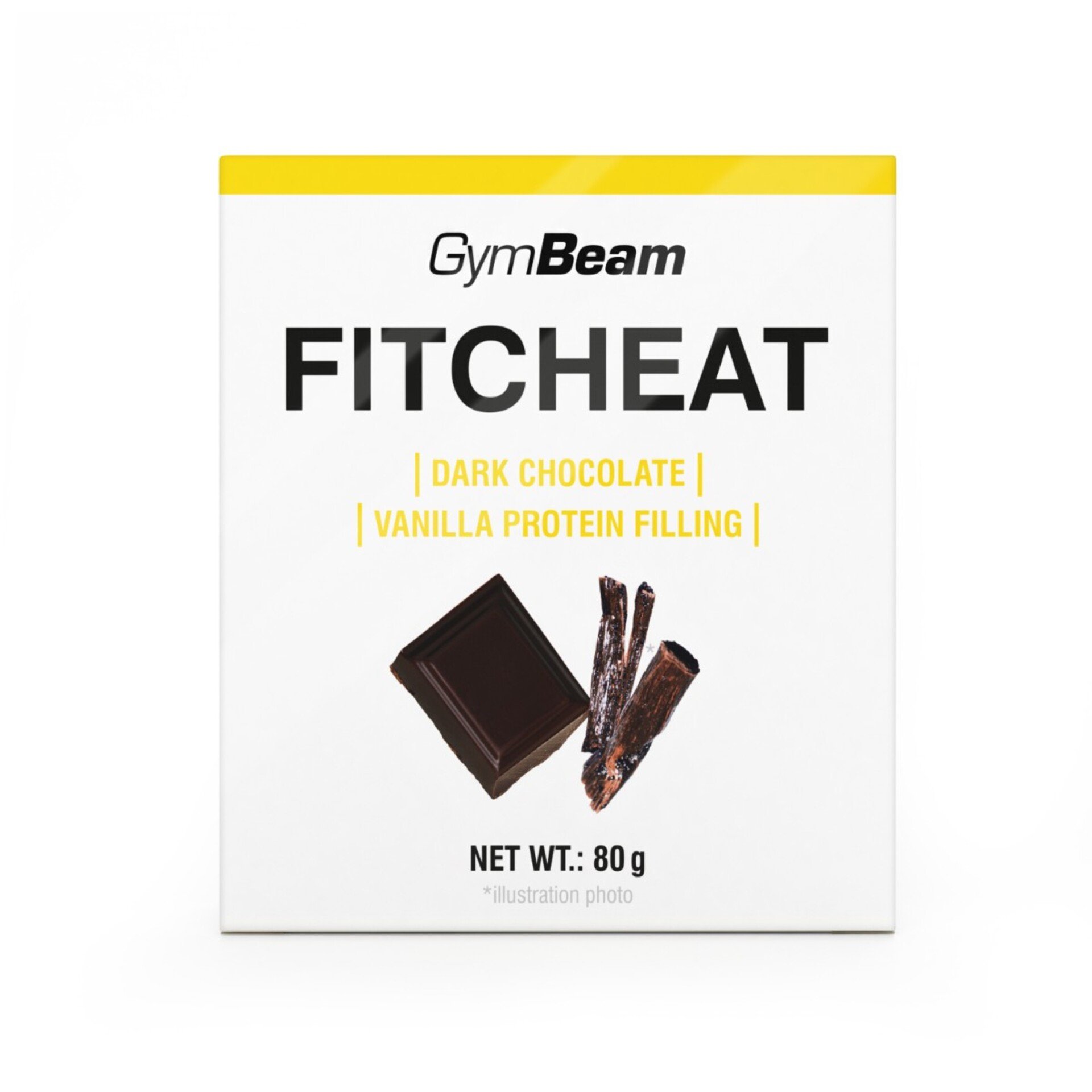 GymBeam Fitcheat Proteínová čokoláda horká čokoláda a vanilka 80 g