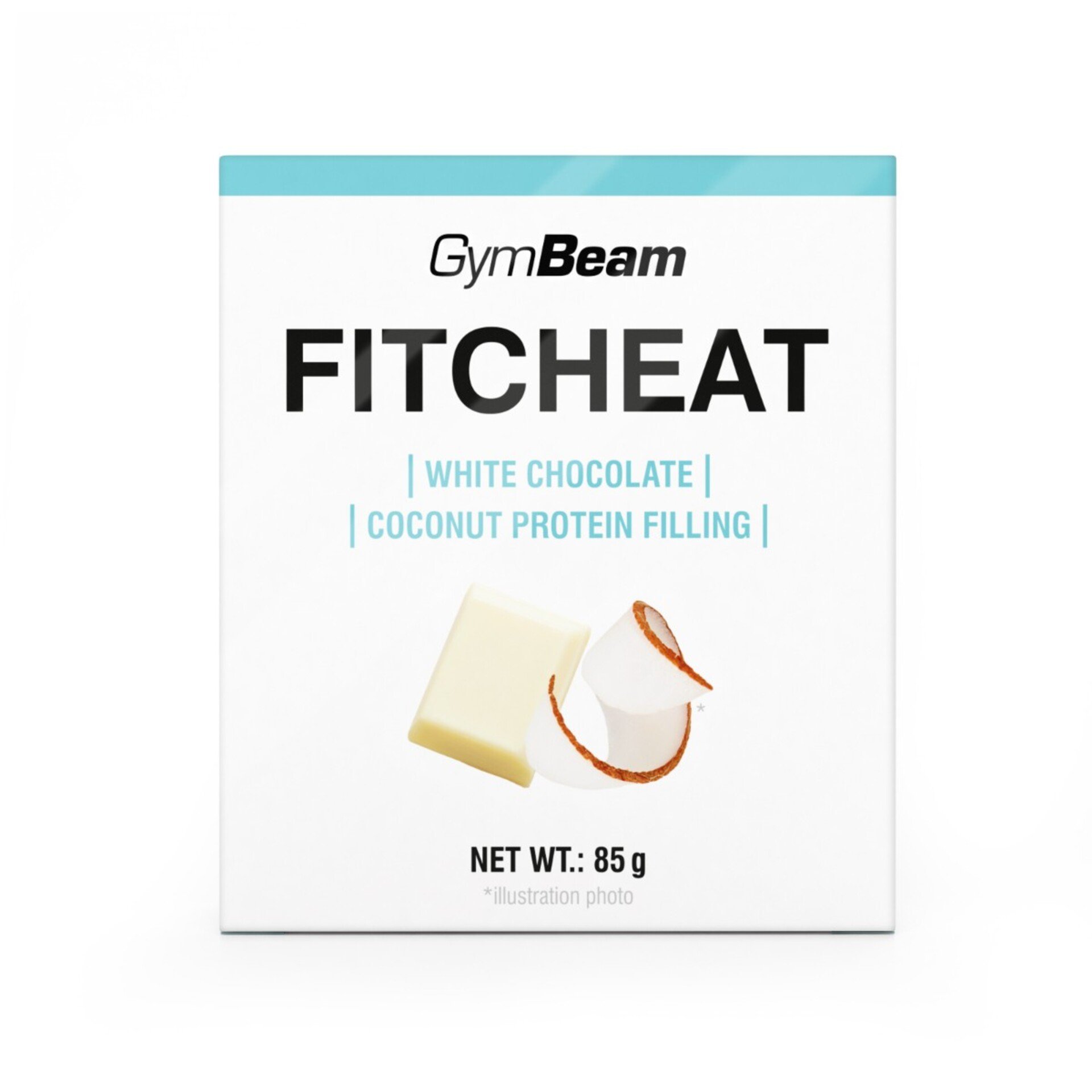 GymBeam Fitcheat Proteínová čokoláda biela čokoláda a kokos 80 g