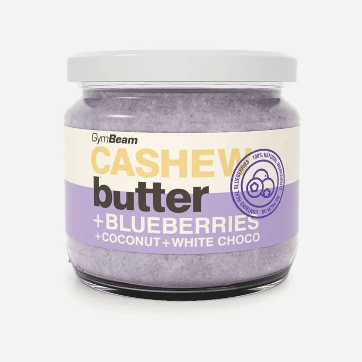 Kešu maslo s kokosom, bielou čokoládou a čučoriedkami