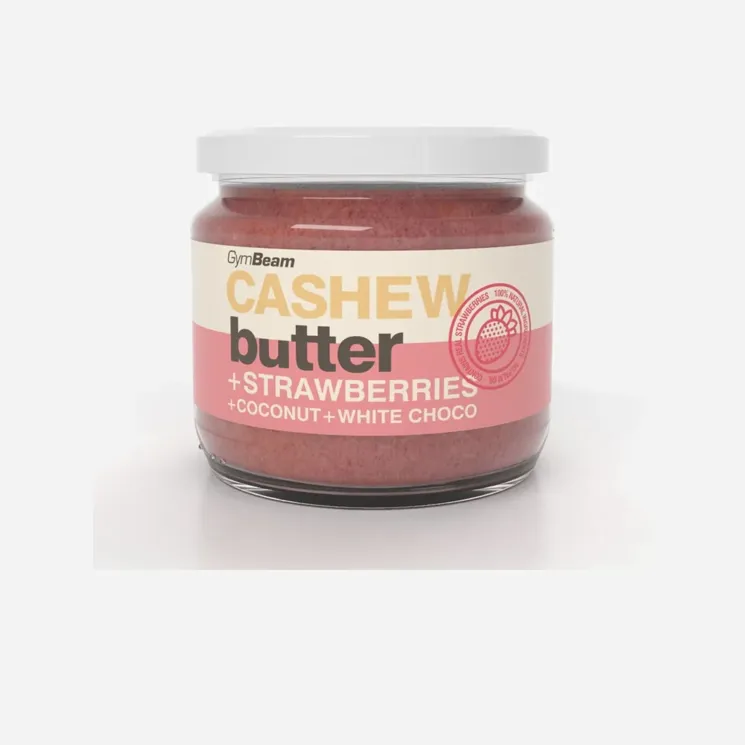 Kešu maslo s kokosom, bielou čokoládou a jahodami